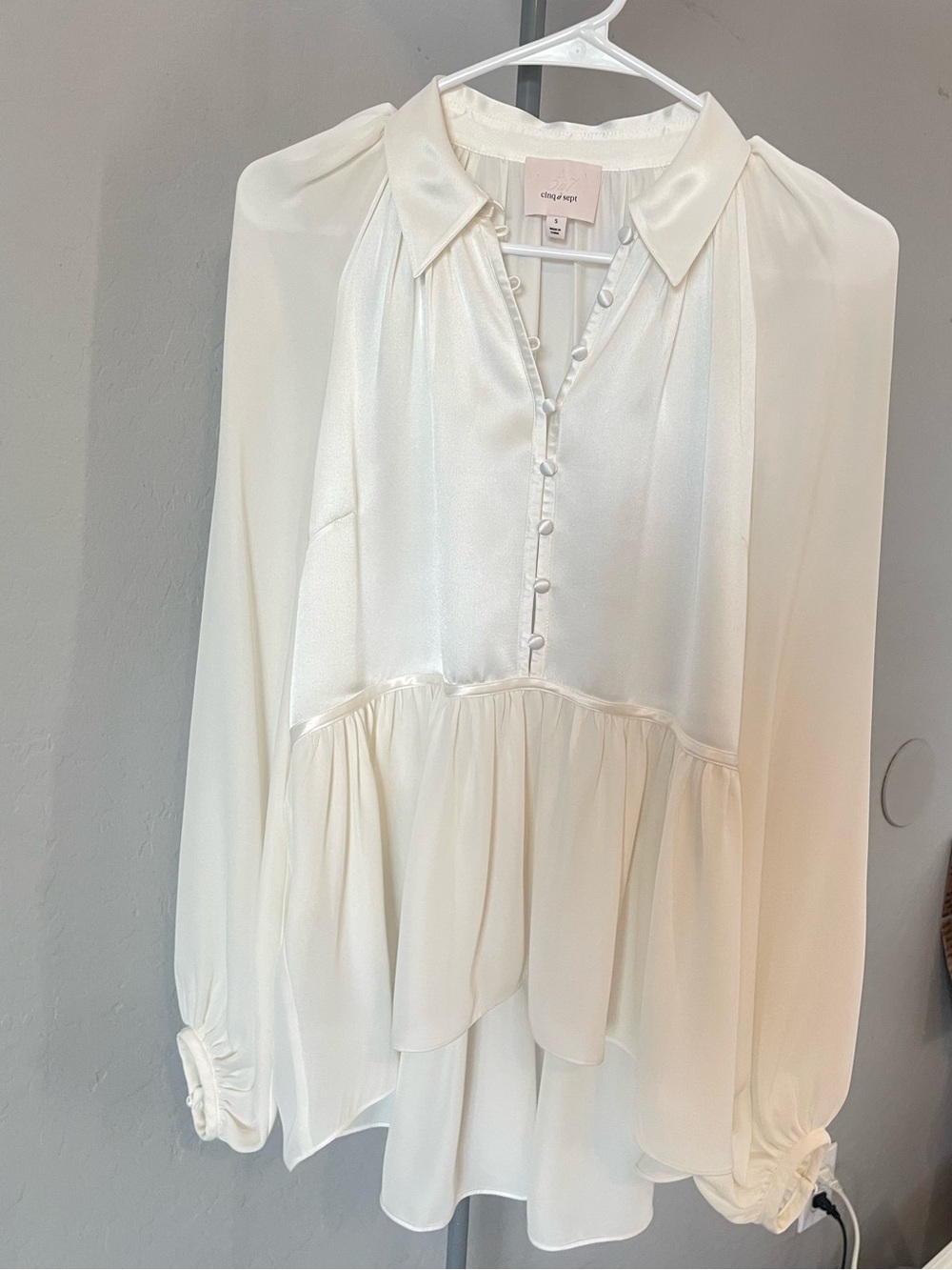 cinq a sept Ivory Silk Peplum Button-Front Blouse, romantic top